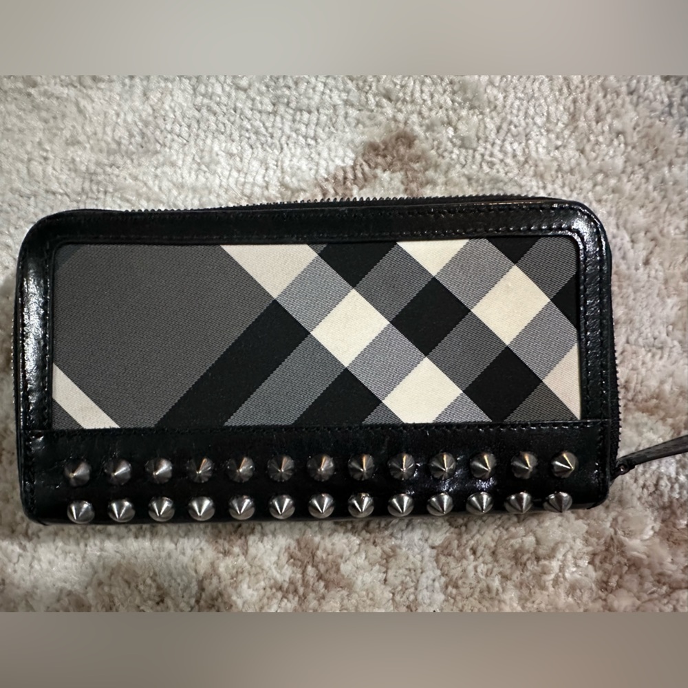 Studded grey check Burberry wallet